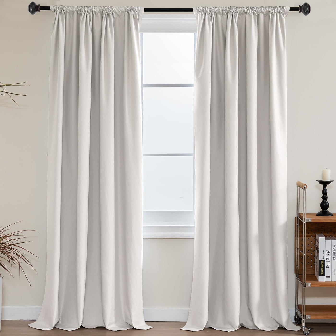 H.VERSAILTEX 100% Blackout Curtains for Bedroom Black Out Heat Blocker Curtains 96 Inch Length 2 Panels Set Thermal Insulated Rod Pocket Window Curtains with White Liner(52x96 inch, Natural)
